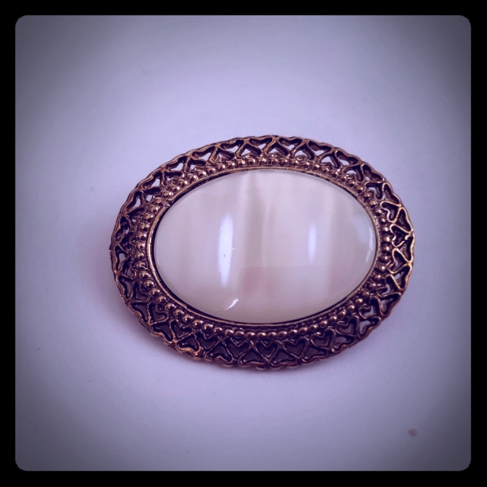 Vintage Gold and Mother of Opal Brooch Pin